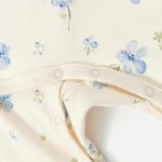 bottom detail of Baby Organic Kimono Sleeper-Blueberry