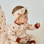 Baby Organic Cotton Zip-up Sleeper-Hearts and head bow