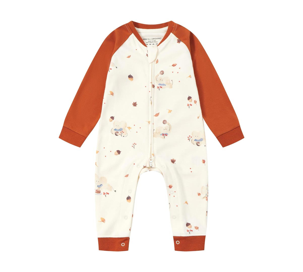 Front of Baby Organic Cotton Zip-up Sleeper-Maple Leaf