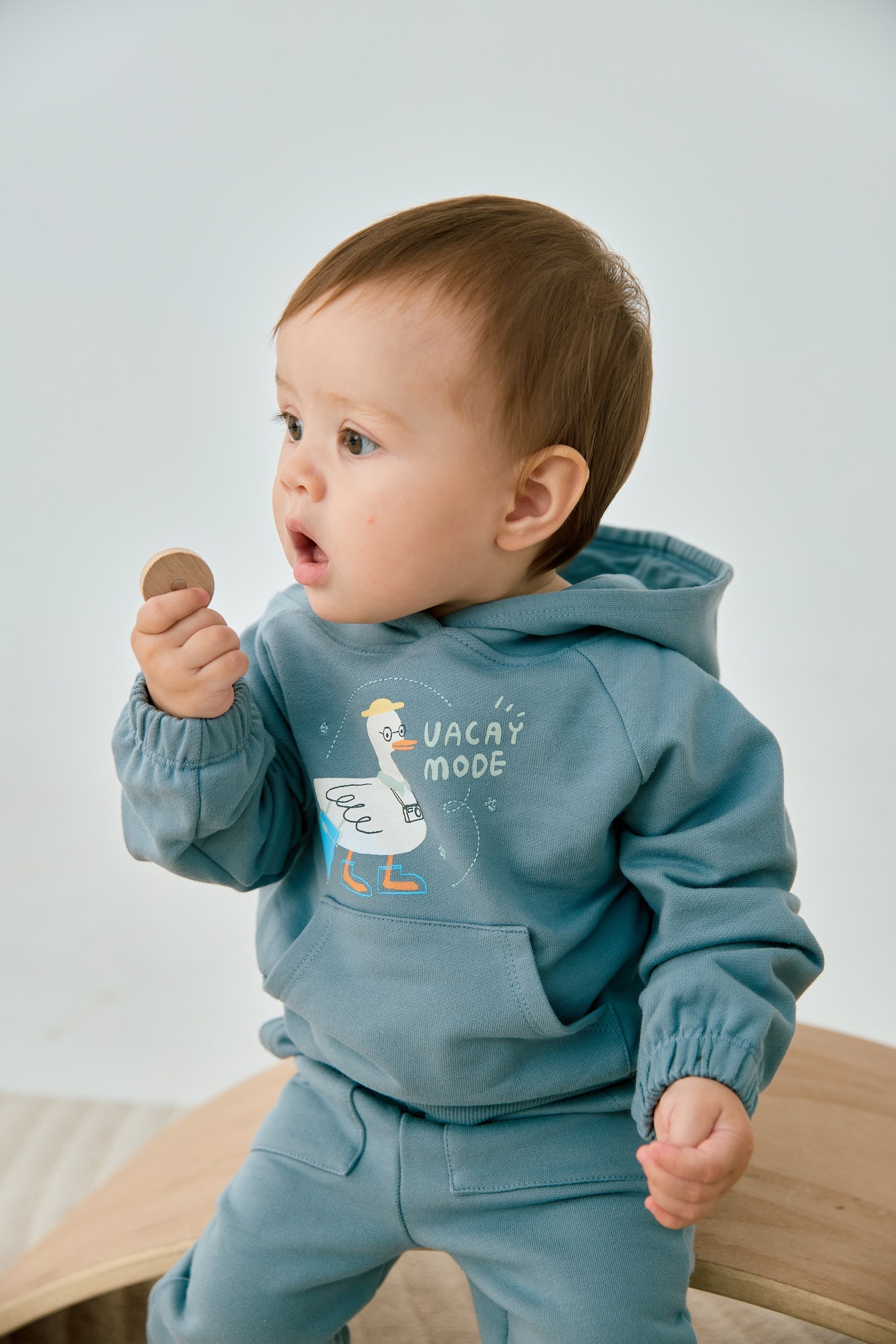 closer look of Toddler Organic Hooded Sweatshirt-Travel duck