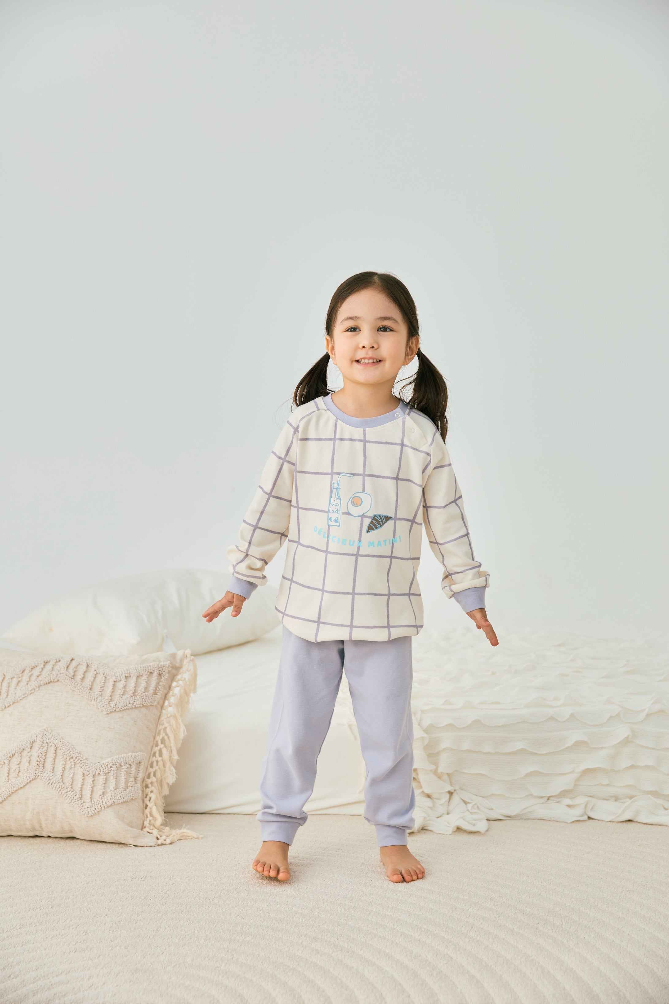 baby girl wearing Organic Toddler Pajama Set-Milky