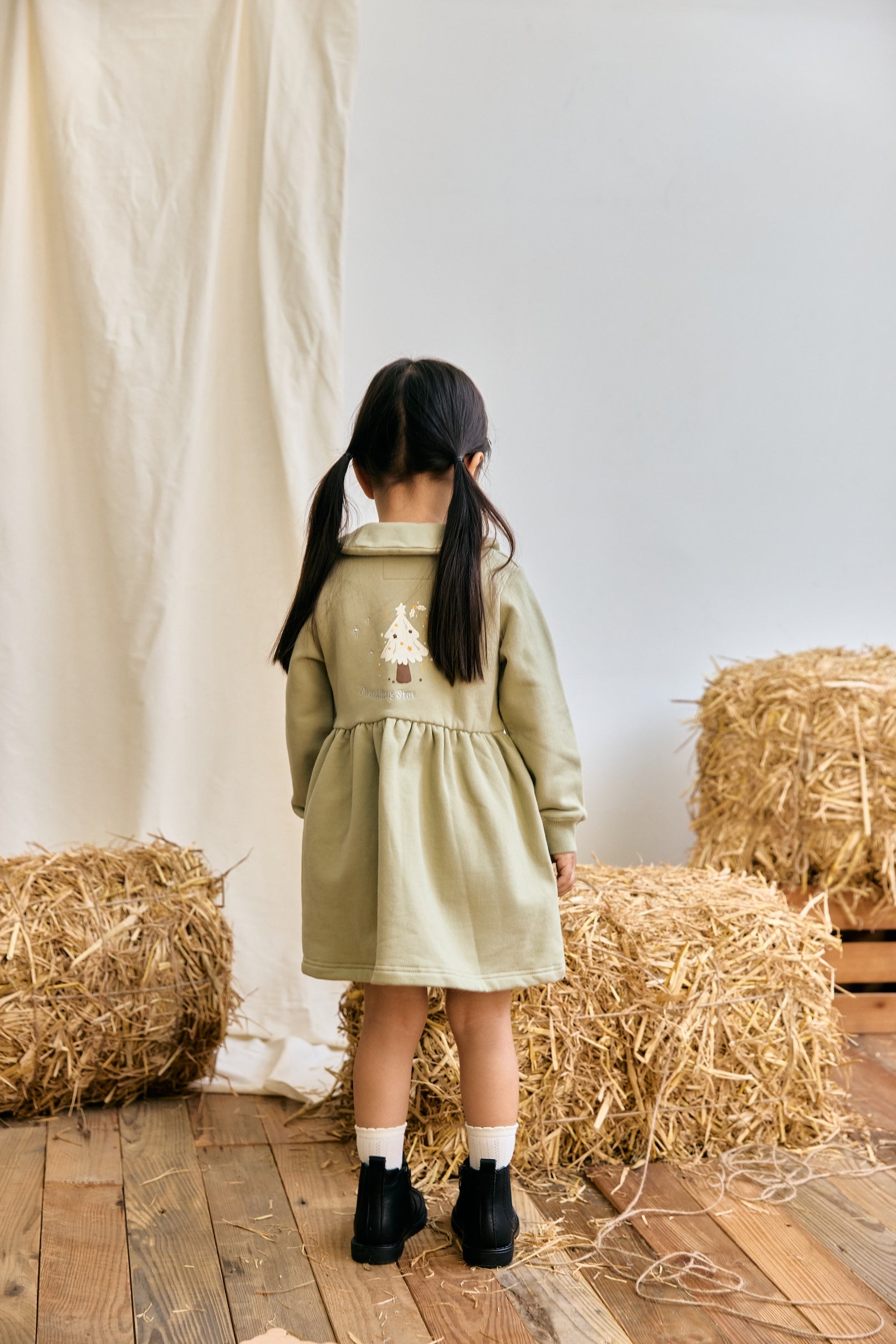 Fleece Organic Cotton Polo Dress-Holiday Joy