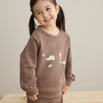 baby smiling and wearing Toddler Organic Fleece Sweatshirt-Fantasy