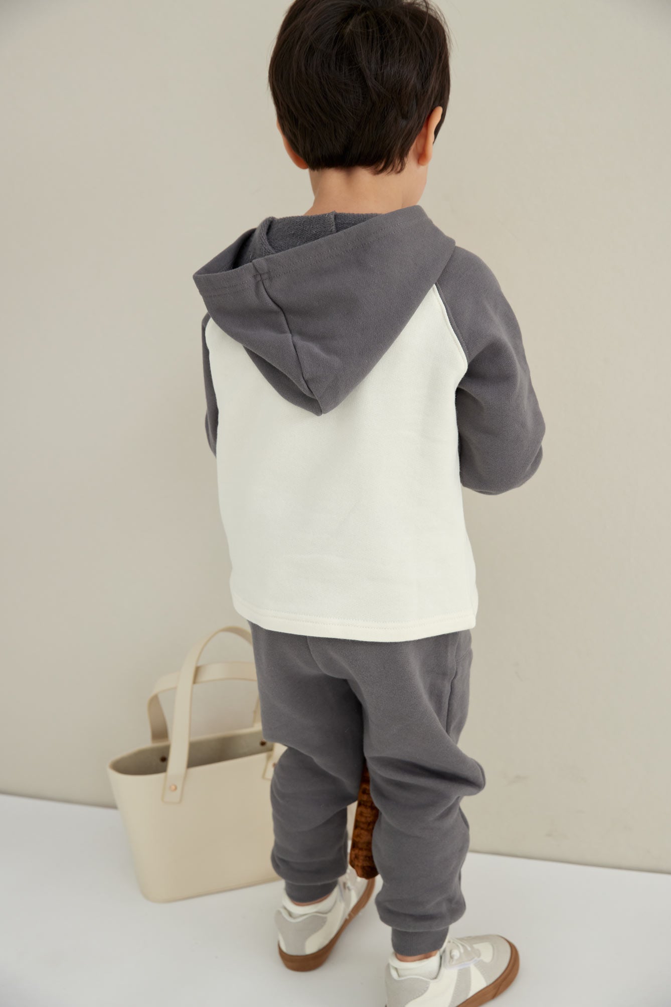 back model wearing Organic Fleece Sweatpants-Dark Gray