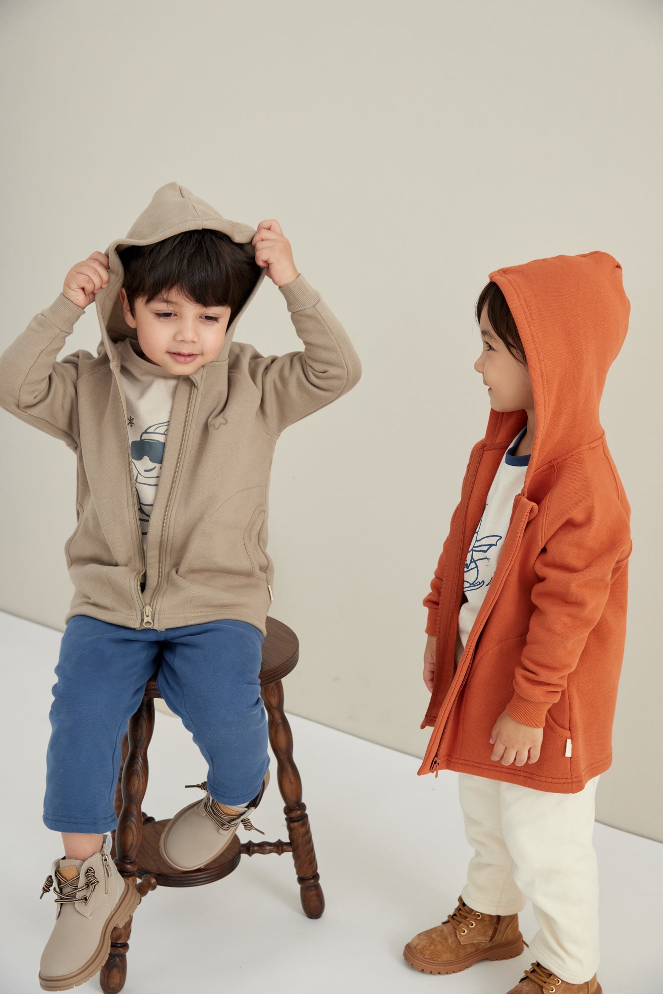model wearing Toddler Organic Fleece Hooded Jacket-Winter Twig