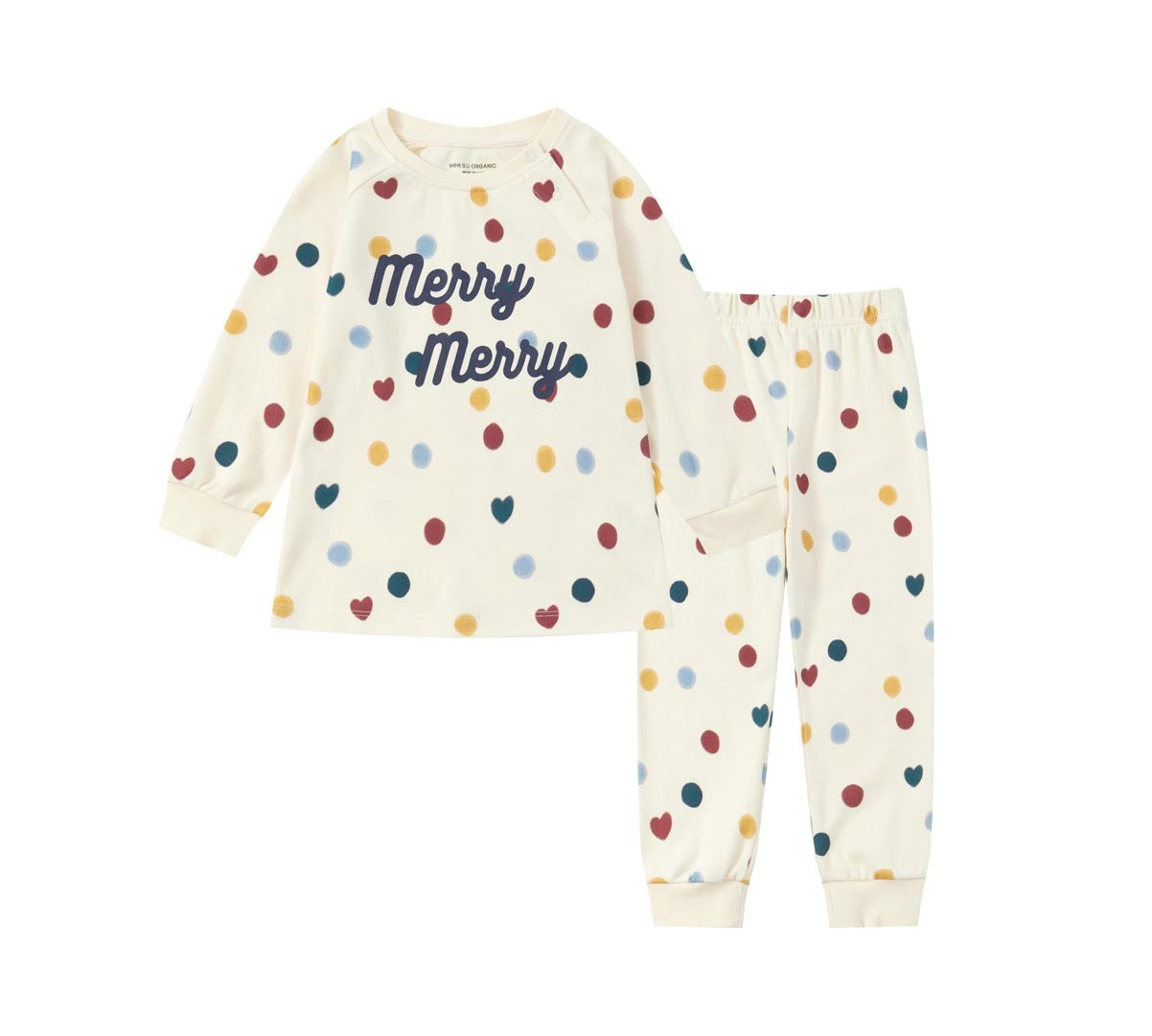 Front of Organic Toddler Pajama Set-Merry Dots