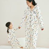 Model with her daughter wearing matching pajama set
