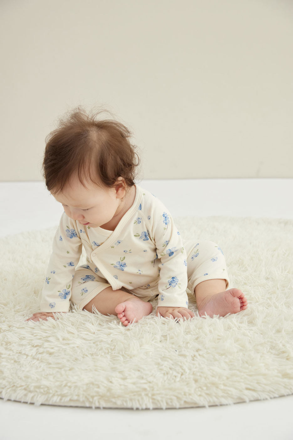 Baby wearing Baby Organic Kimono Sleeper-Blueberry