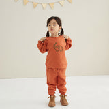 full outfit of Toddler Organic Fleece Sweatshirt-Rust