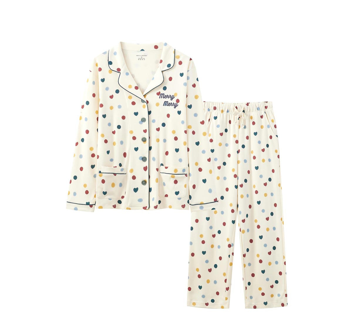 Front of Women Organic Long-sleeve PJ Set-Merry Dots