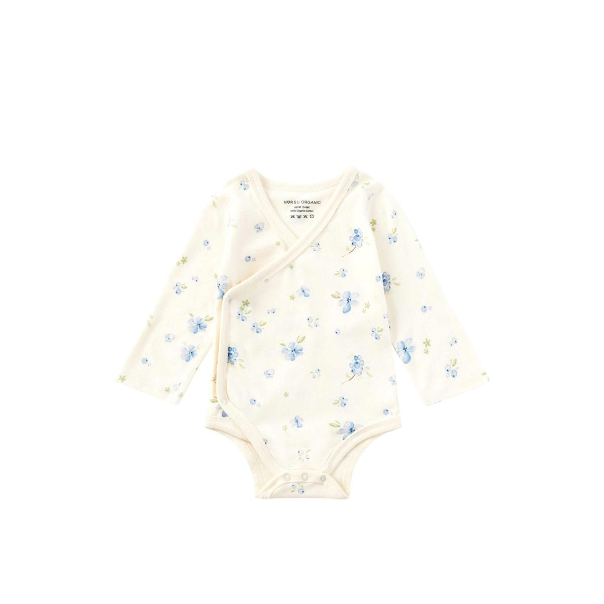 Front of Baby Organic Kimono Long-sleeve Onesie-Blueberry