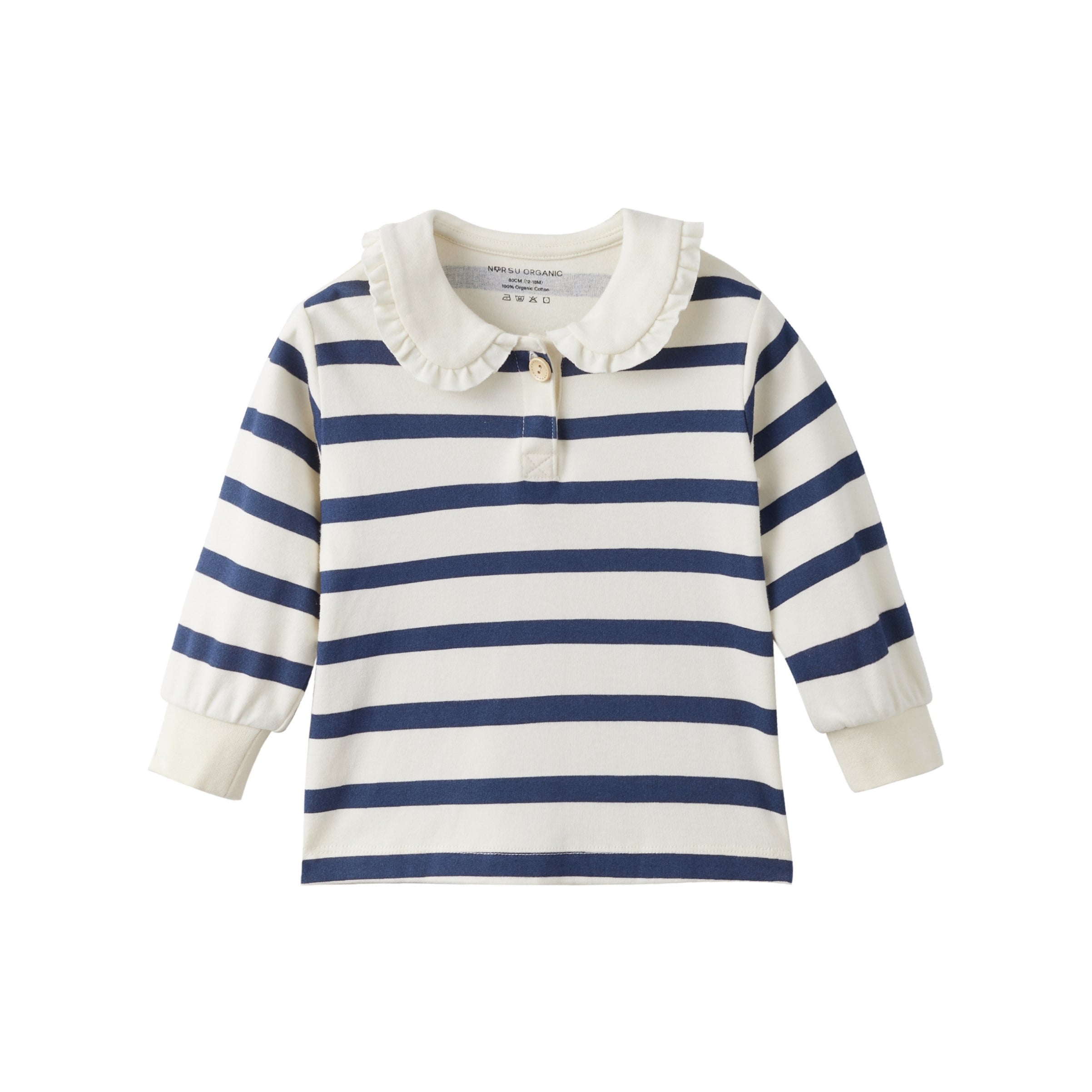 front of Collar Long-sleeve shirt-Navy Stripe