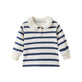 front of Collar Long-sleeve shirt-Navy Stripe