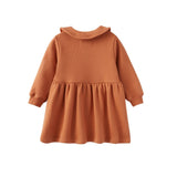 back of Toddler Fleece Collar Sweatshirt Dress-Rust