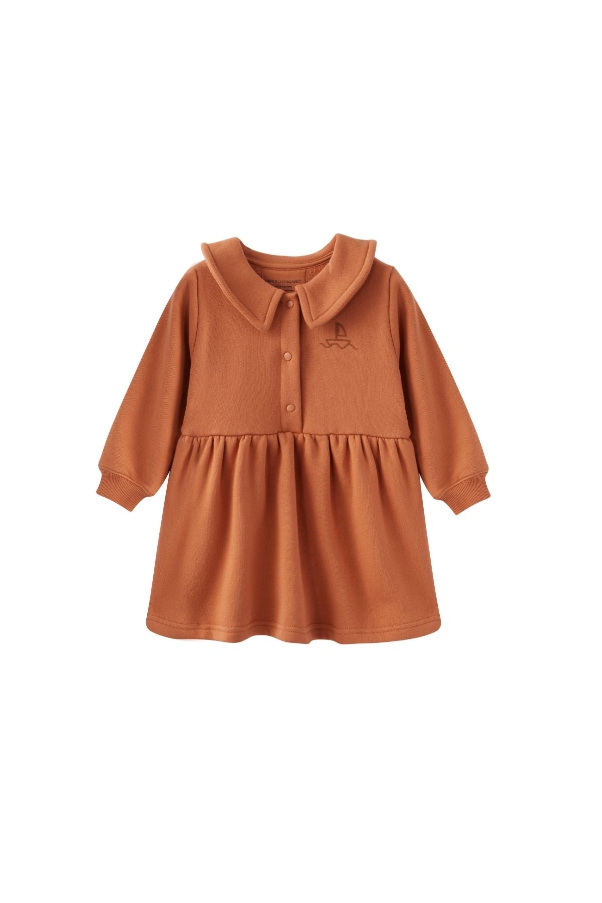 front of Toddler Fleece Collar Sweatshirt Dress-Rust