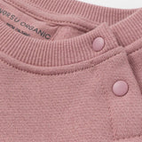 top button of Toddler Organic Fleece Sweatshirt-Ash Rose