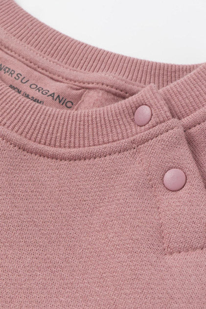 top button of Toddler Organic Fleece Sweatshirt-Ash Rose