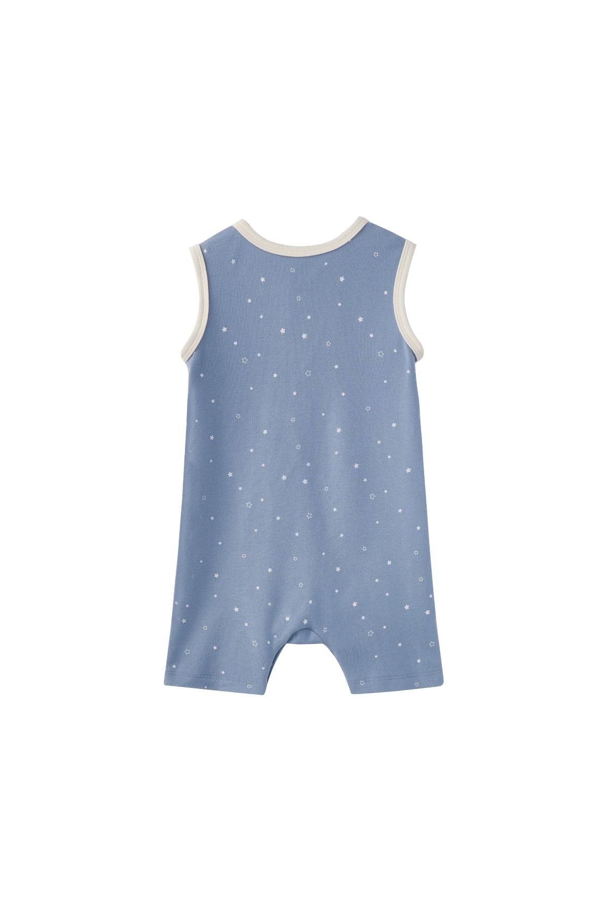 back of Baby Organic Cotton Tank Romper-Blue Starry