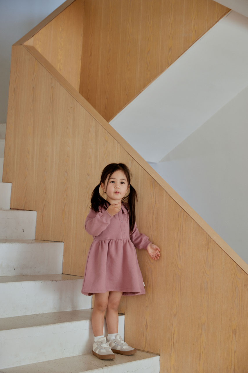 Toddler Fleece Collar Sweatshirt Dress-Ash Rose NORSU-ORGANIC