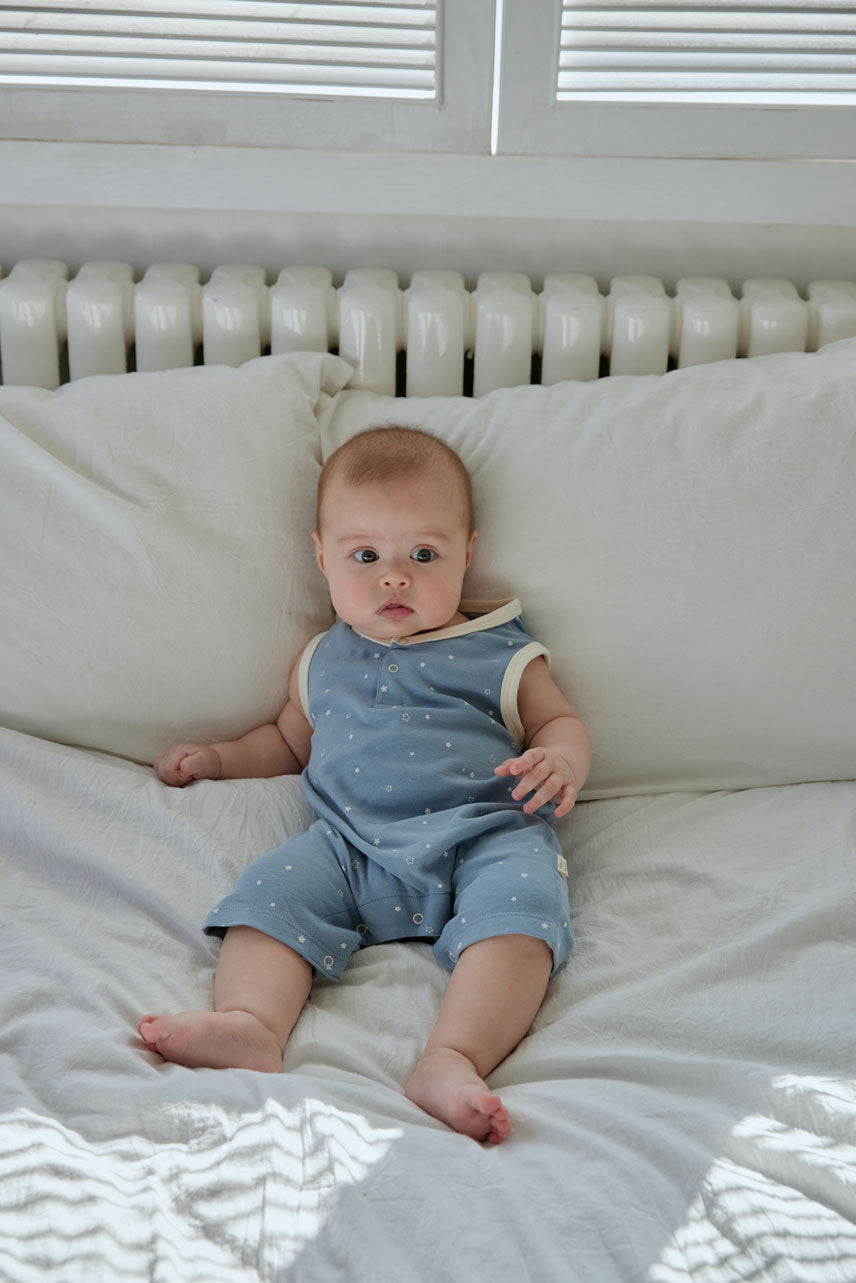 baby wearing Baby Organic Cotton Tank Romper-Blue Starry