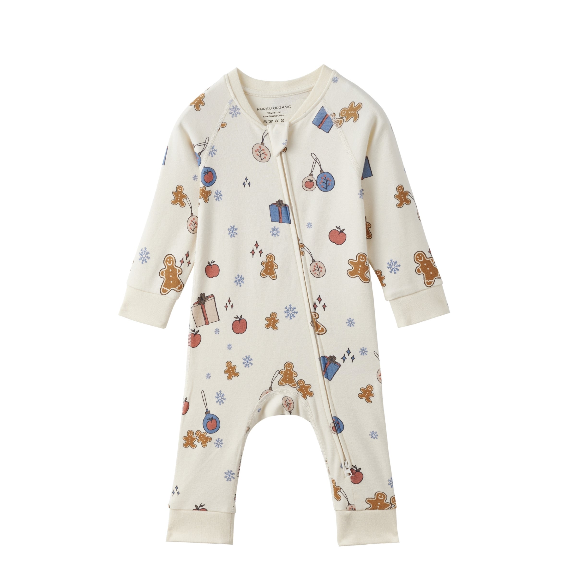 front of Baby Organic Cotton Zip-up Sleeper-Holiday Joy