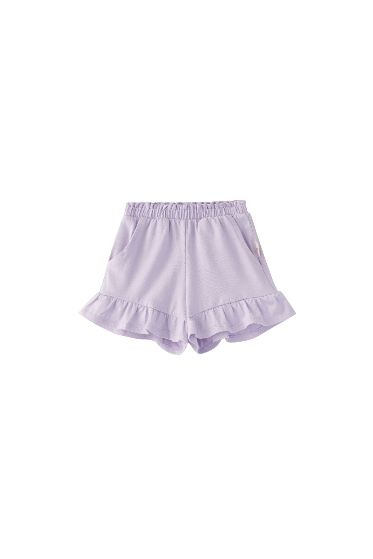 Front of Toddler Organic Ruffle Shorts-Violet