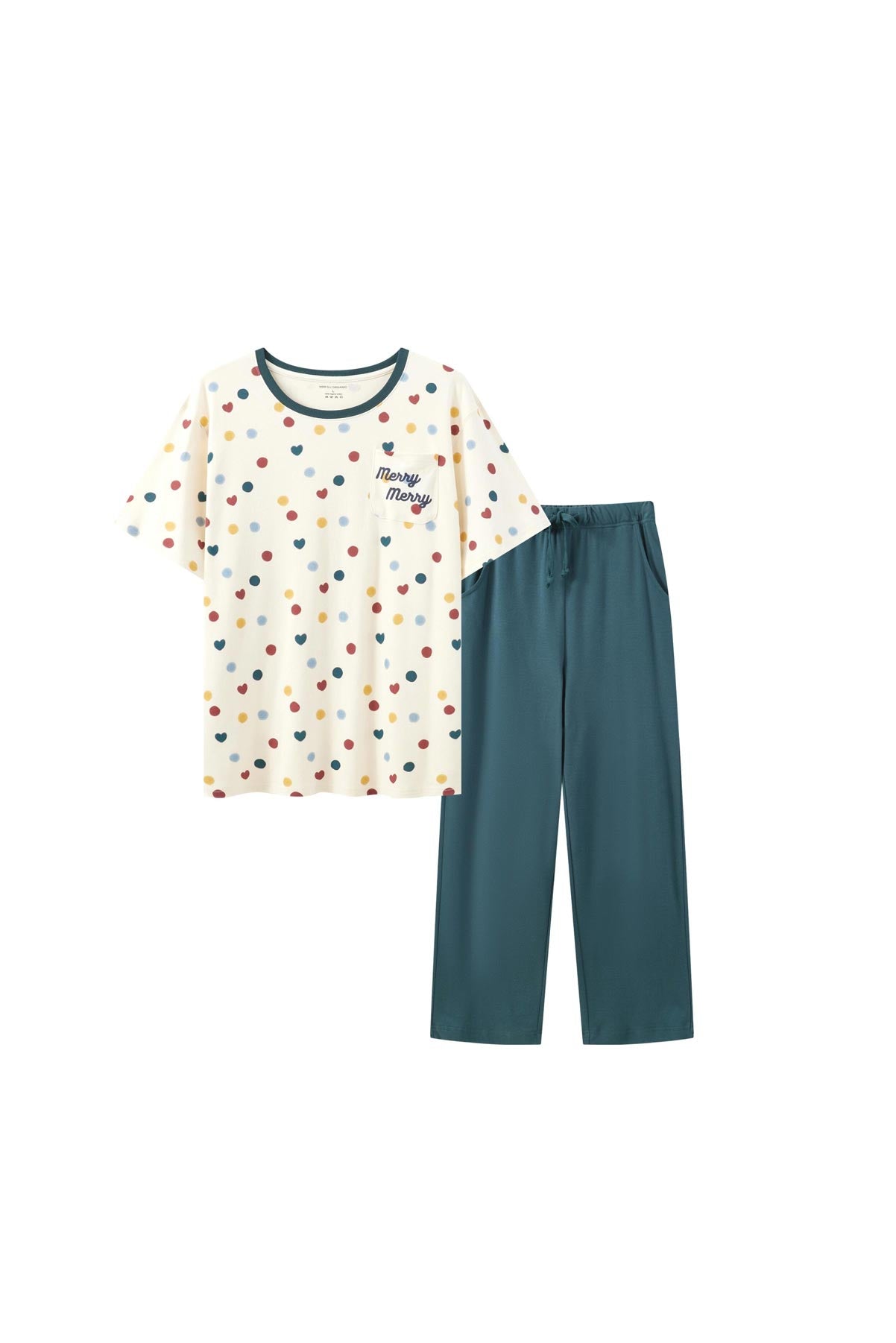 Front of Women Short-sleeve Organic PJ Set-Merry Dots