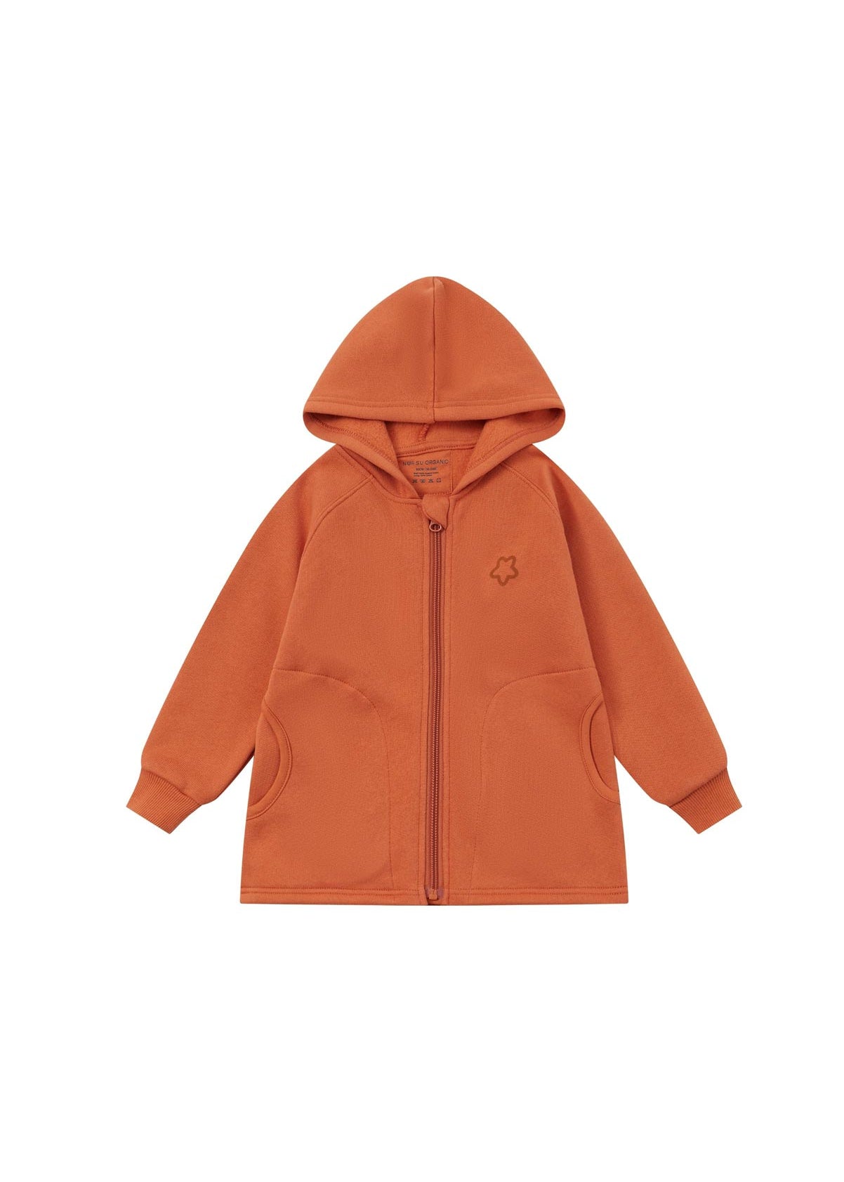 Front of Toddler Organic Fleece Hooded Jacket-Rust
