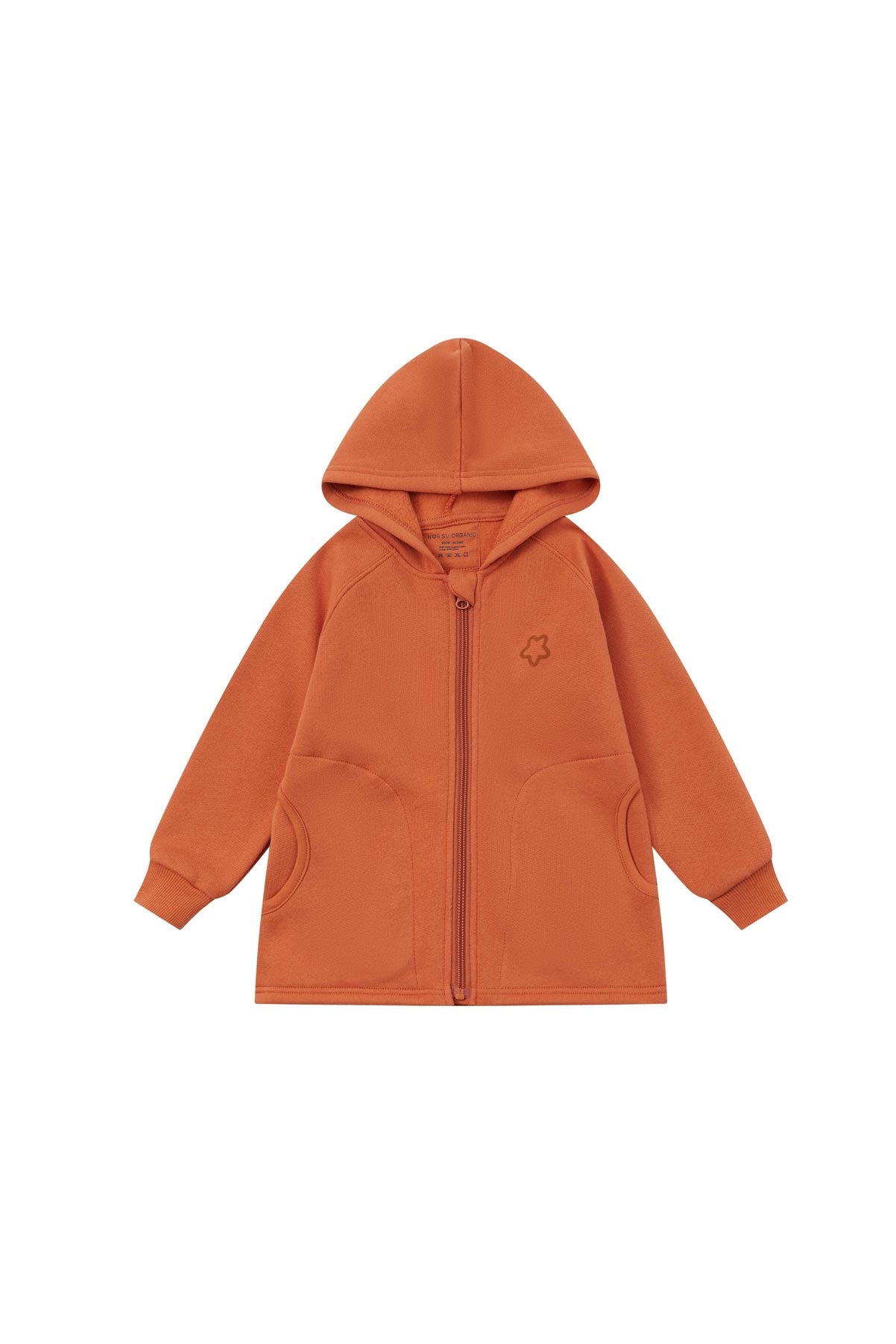Front of Toddler Organic Fleece Hooded Jacket-Rust