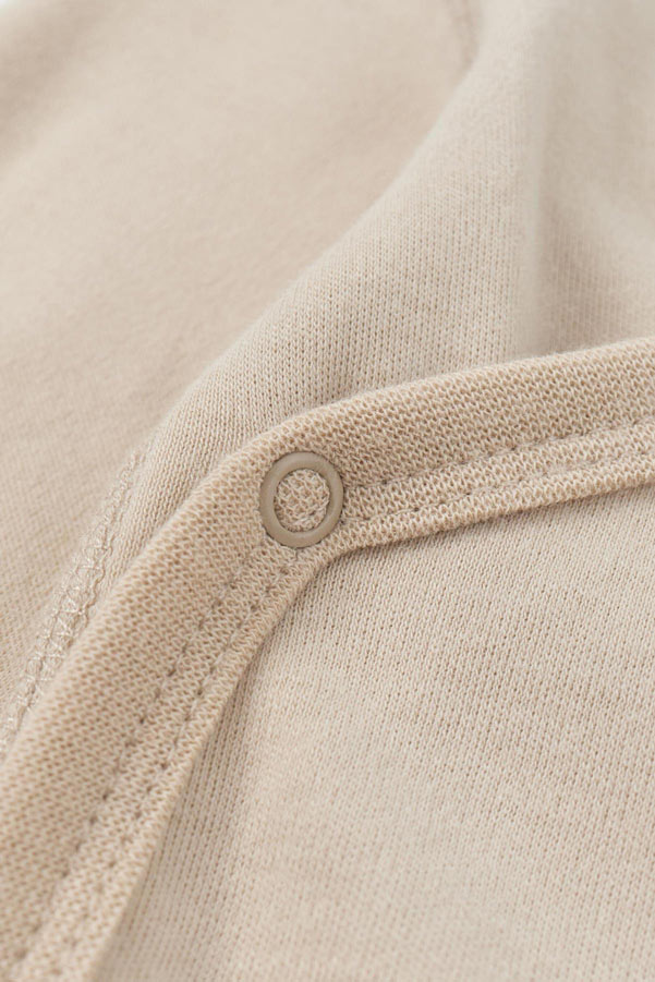 Top button of Baby Organic Kimono Long-sleeve Onesie-Light Grey