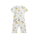 Baby romper with colorful patterns on a white background