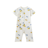 Baby romper with colorful patterns on a white background