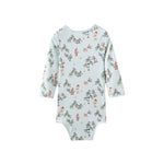 Baby onesie with elfs pattern on a white background