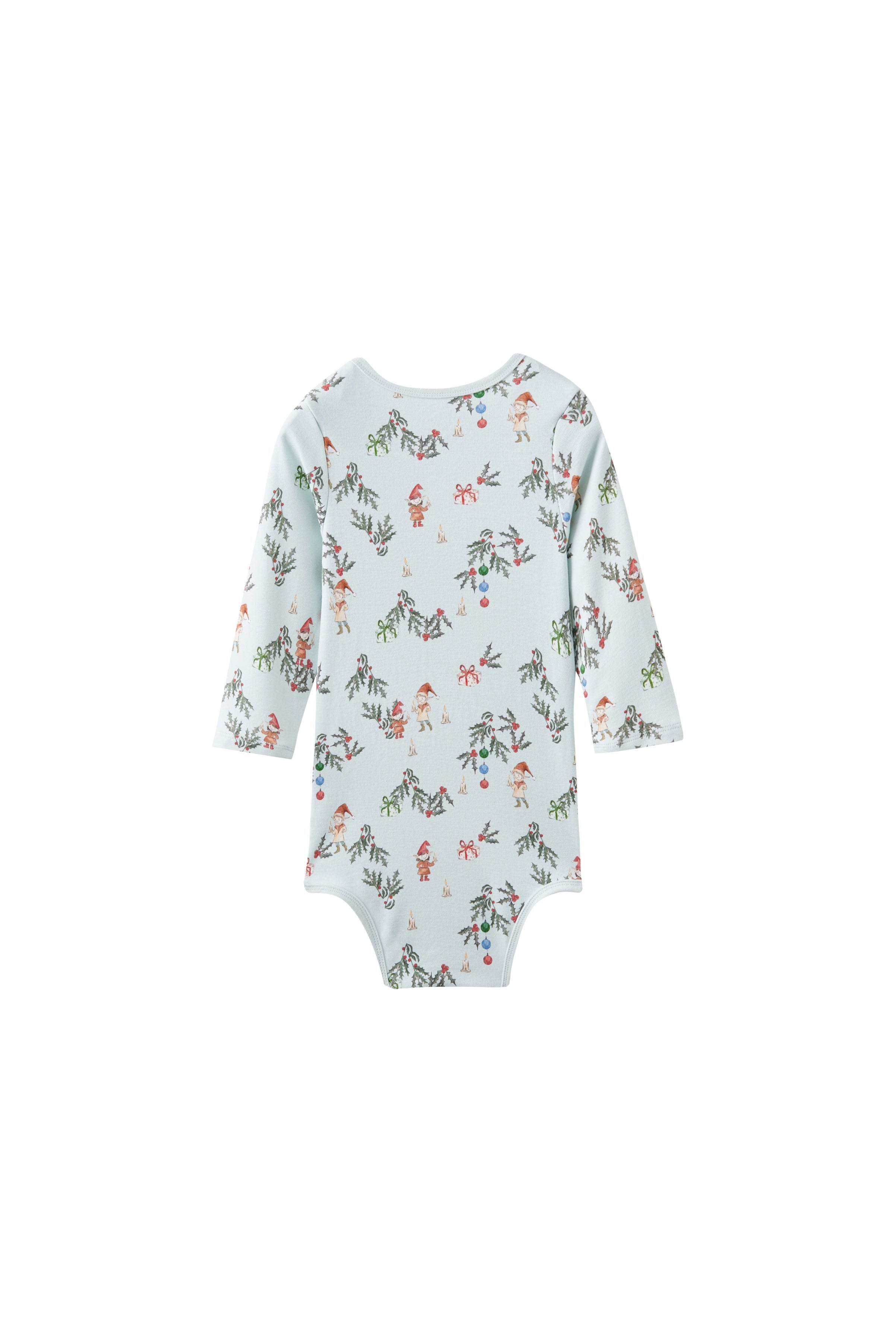 Baby onesie with elfs pattern on a white background