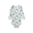 Baby onesie with elfs pattern on a white background