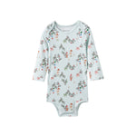 Baby onesie with elfs pattern on a white background