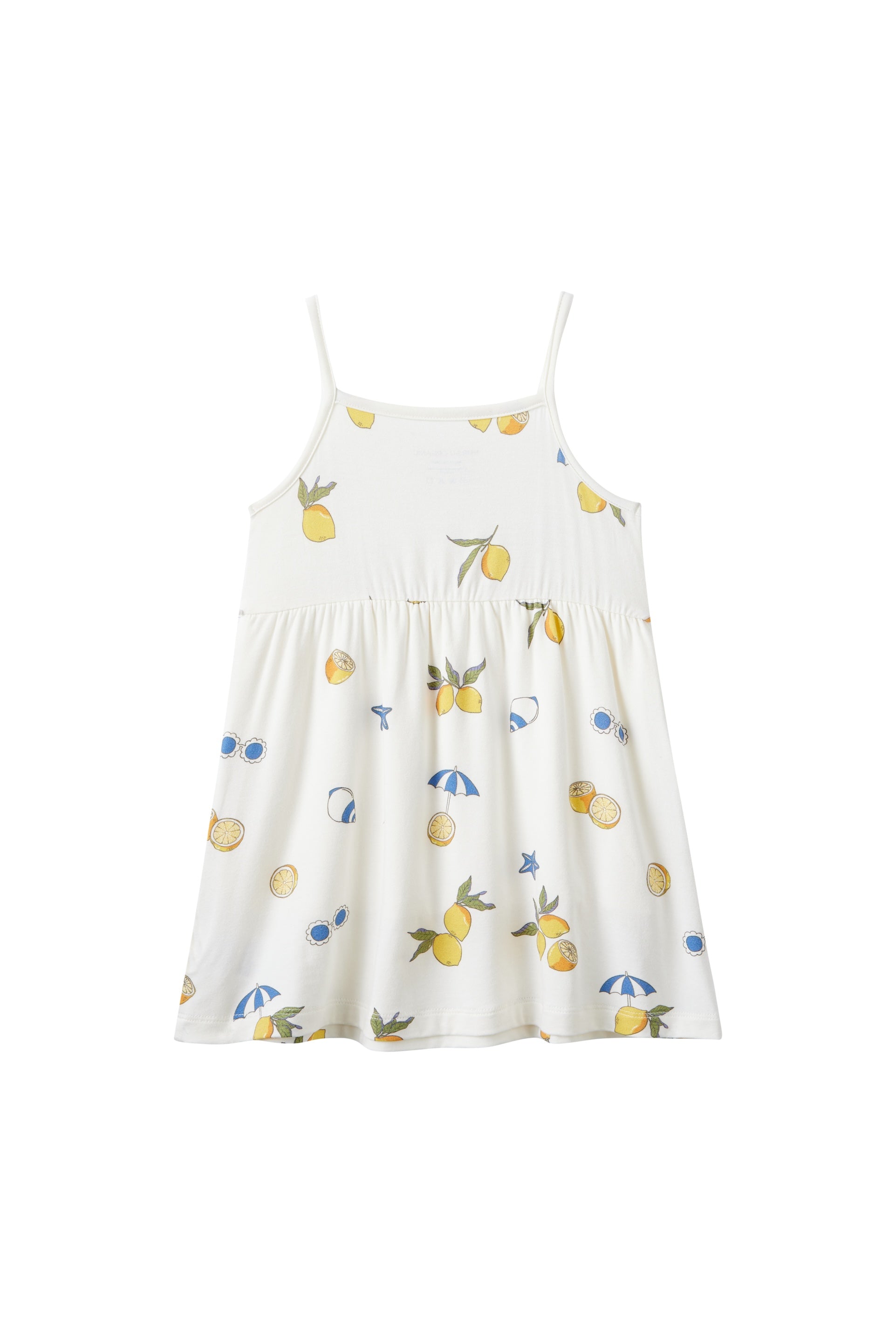White dress with lemon print on a white background