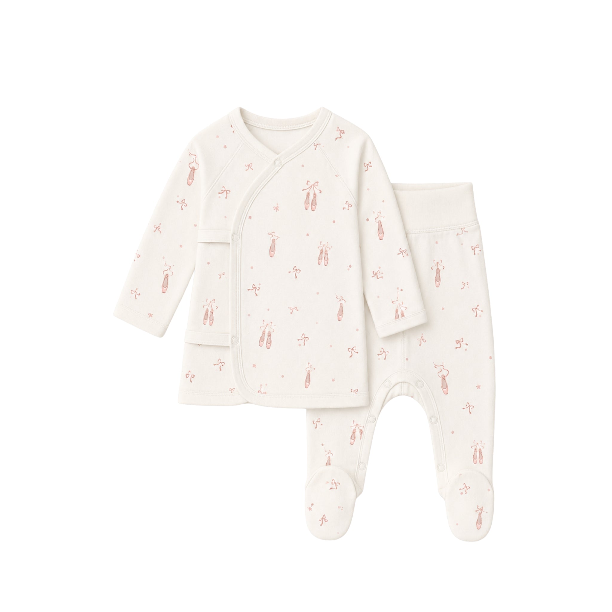Baby outfit set with long-sleeve top and pants on a white background