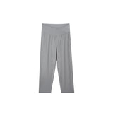 Light gray high-waisted athletic leggings with a crossover waistband, shown flat against a solid white background.