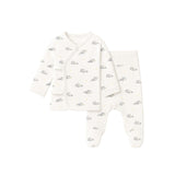 Set of baby clothing with cloud pattern on a white background
