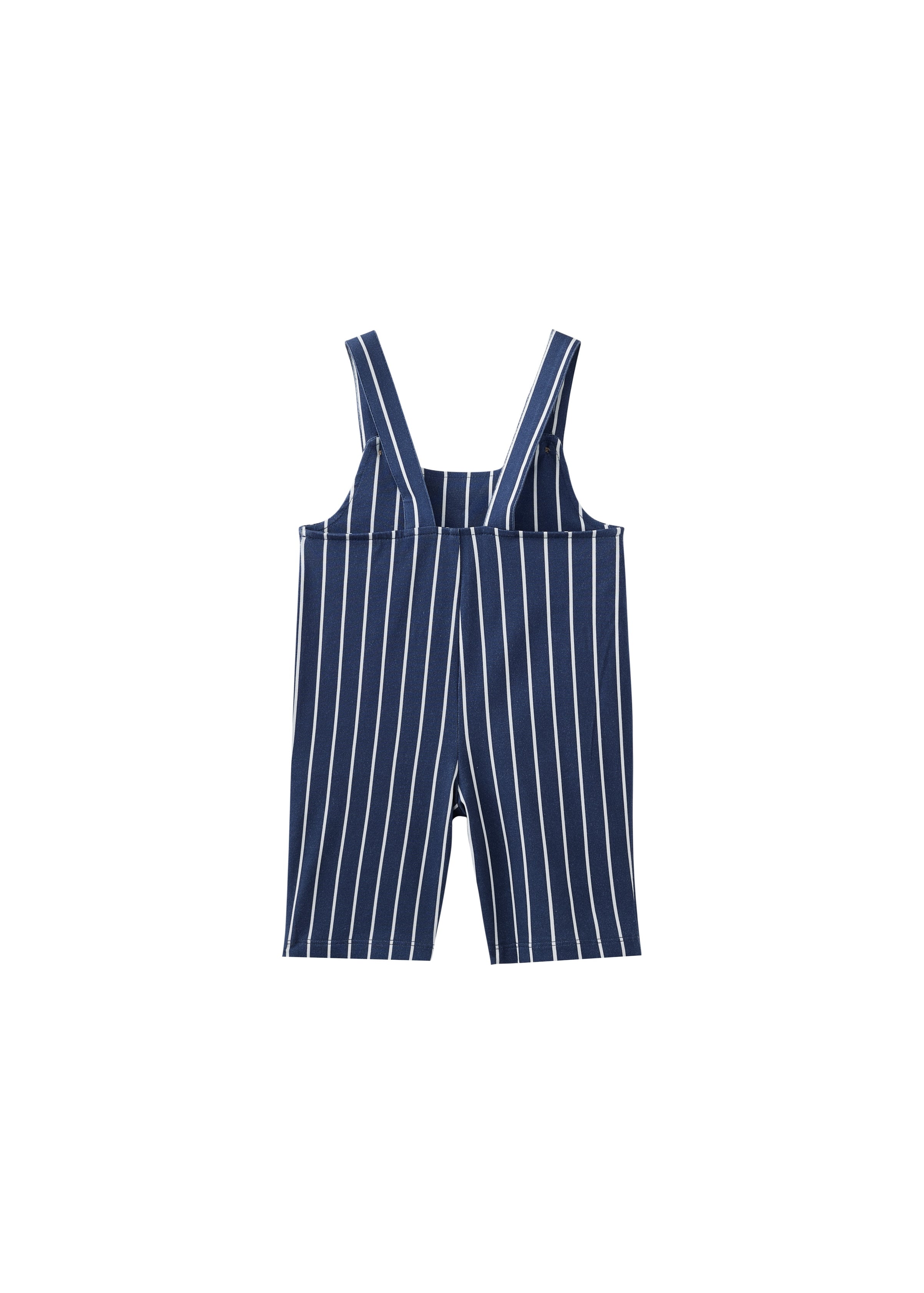 Navy and white striped overalls on a white background
