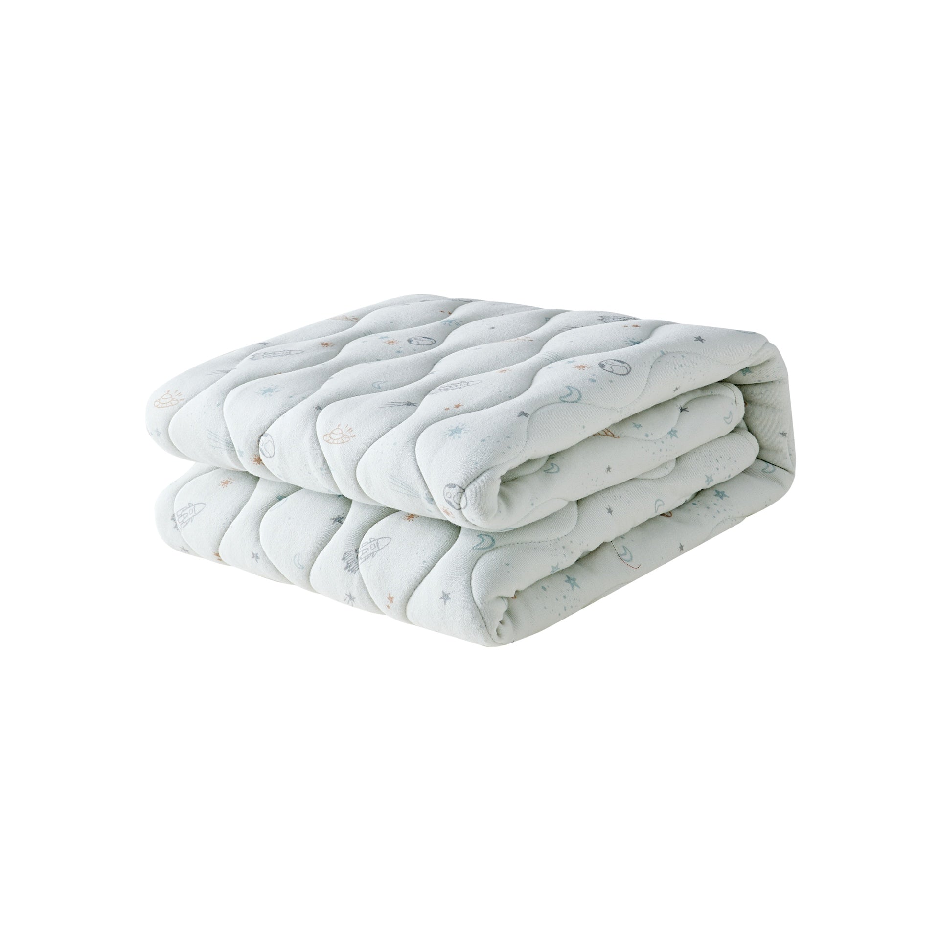 Folded light space partten blanket on a white background