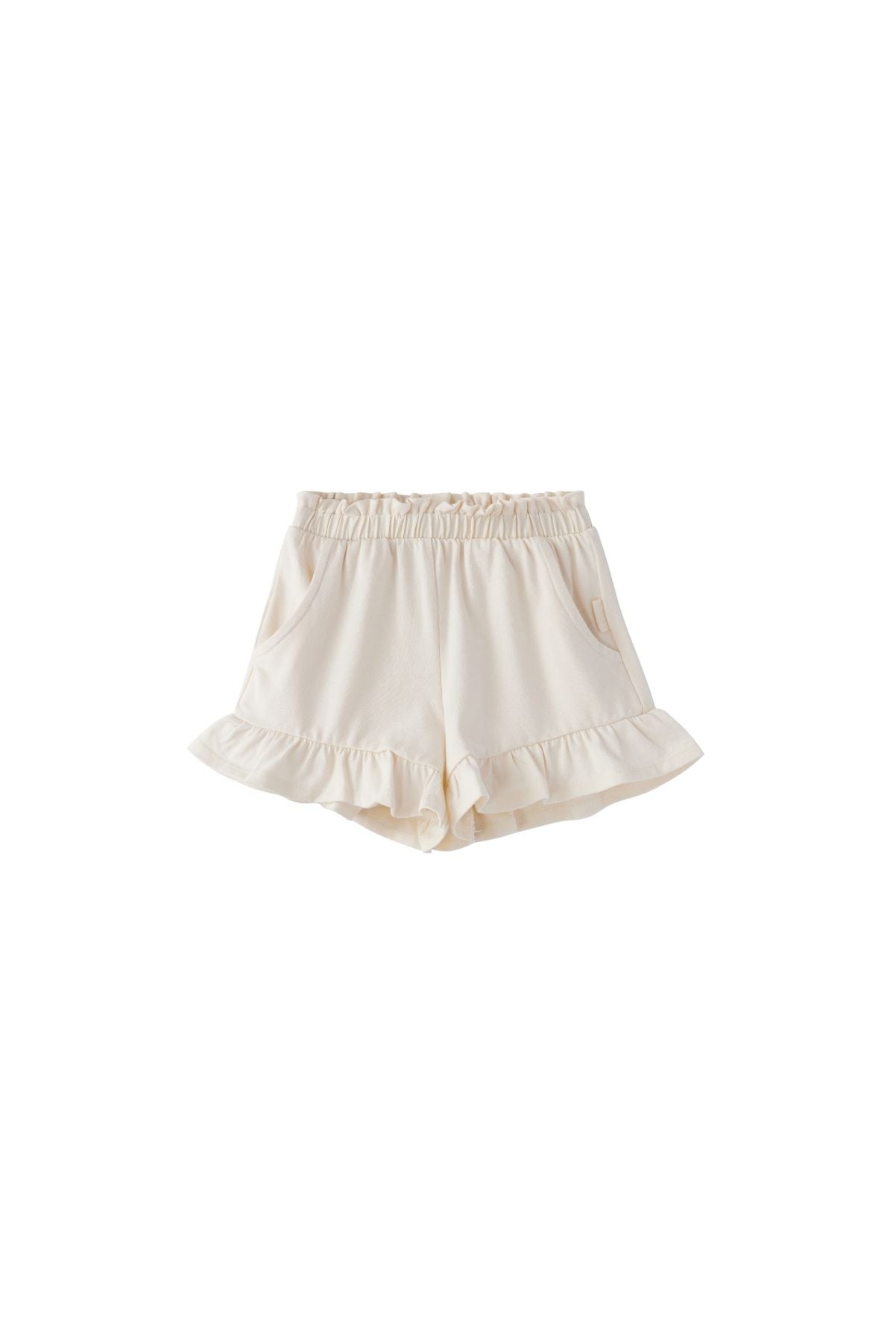 Front of Toddler Organi Ruffle Shorts-Antique White