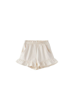 Front of Toddler Organi Ruffle Shorts-Antique White