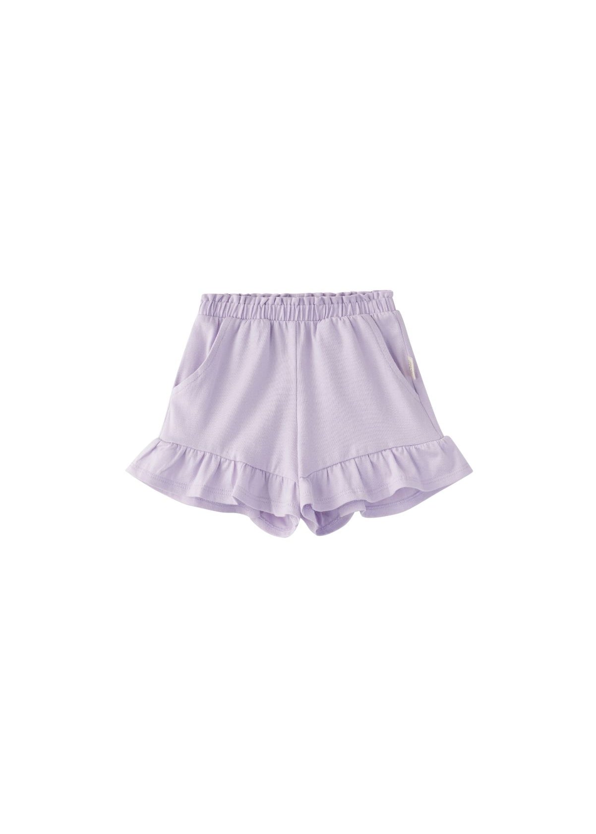 Front of Toddler Organic Ruffle Shorts-Violet