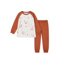 Children's pajama set with long-sleeve top and pants on a white background