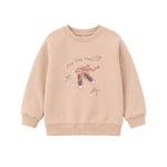 Beige sweatshirt with ballet-themed design on a white background