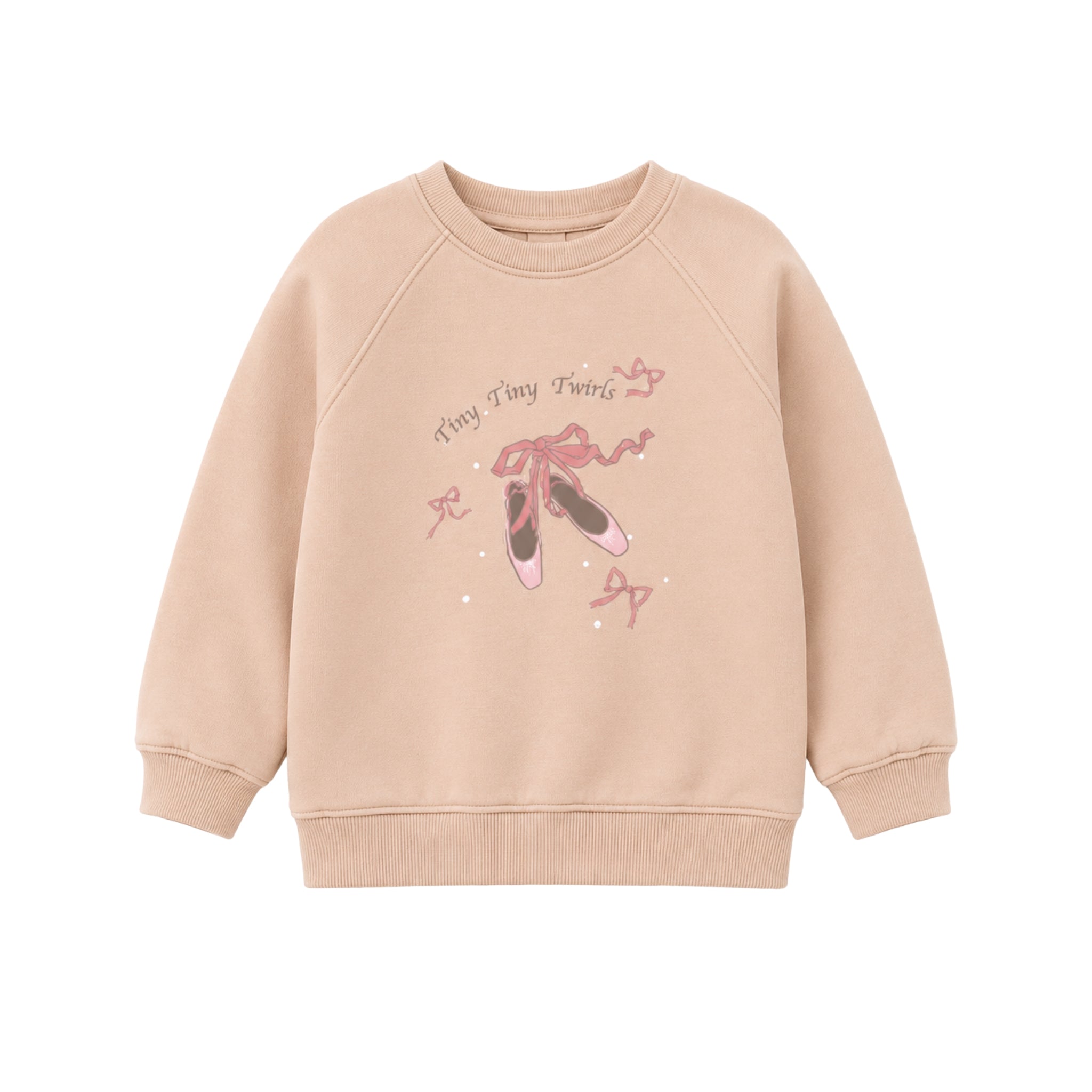 Beige sweatshirt with ballet-themed design on a white background