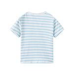 Blue and white striped t-shirt on a white background