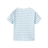 Blue and white striped t-shirt on a white background